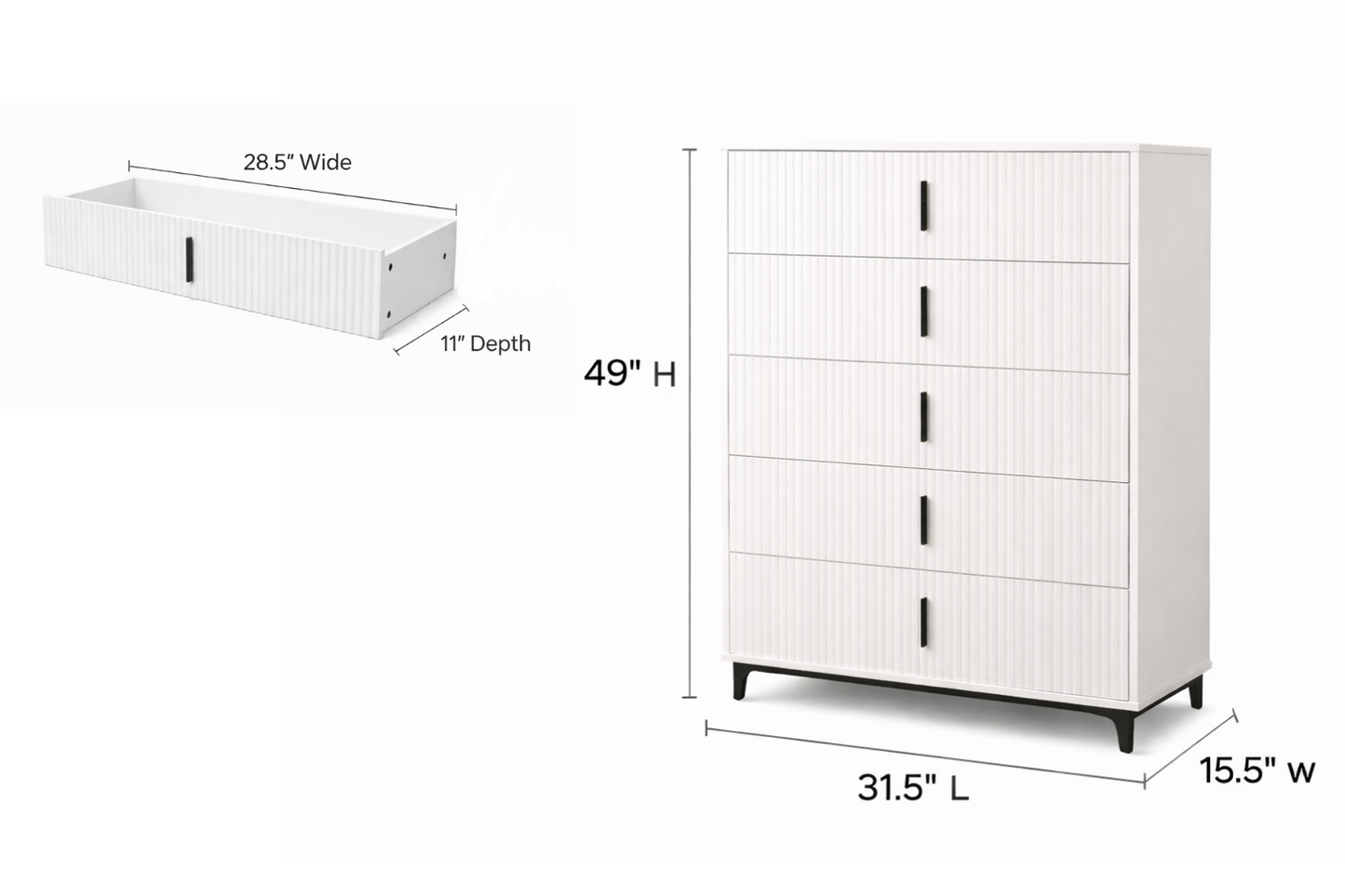 White 49” Tall 5 Drawers Accent Dresser Chest