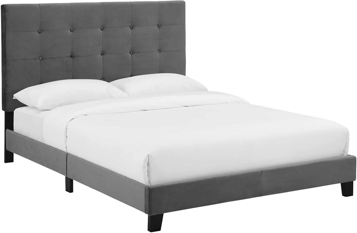 Velvet Square Tufted Upholstered Platform Bed