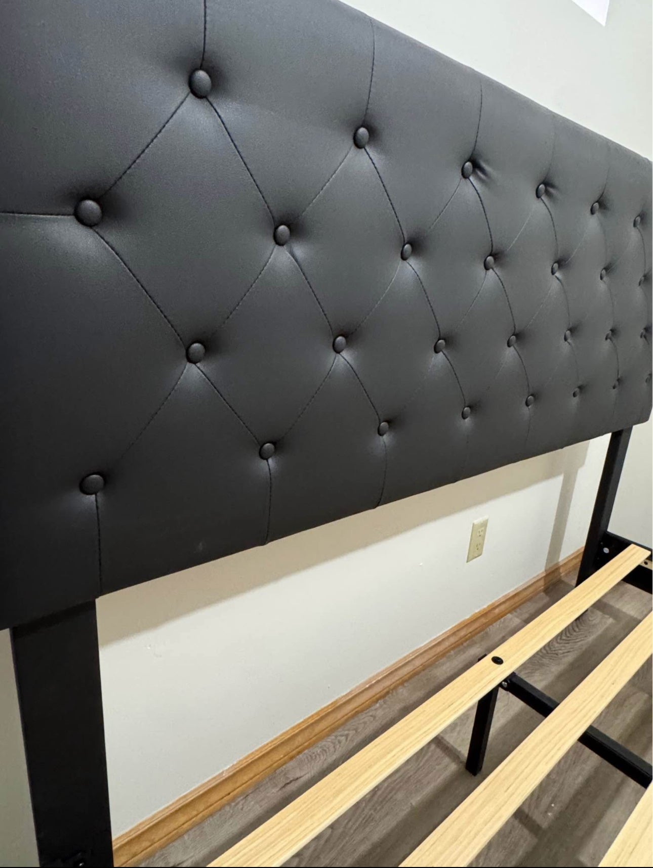Black Vegan Leather Diamond Tufted Platform Bed Frame