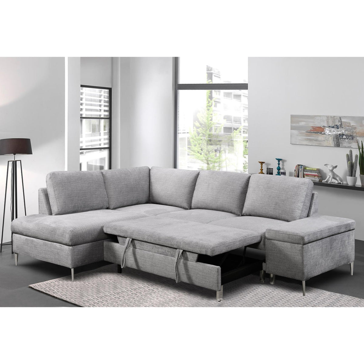 Sofa Bed Sectional – Soft Grey Fabric