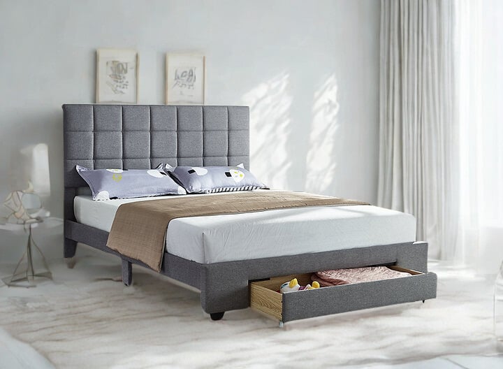 Upholstered Storage Platform Bed Frame with Drawer
