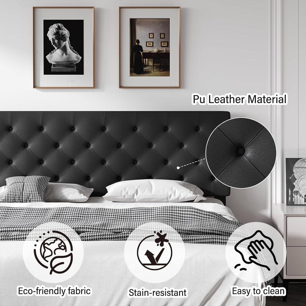 Button-Tufted Upholstered Platform Bed,Black