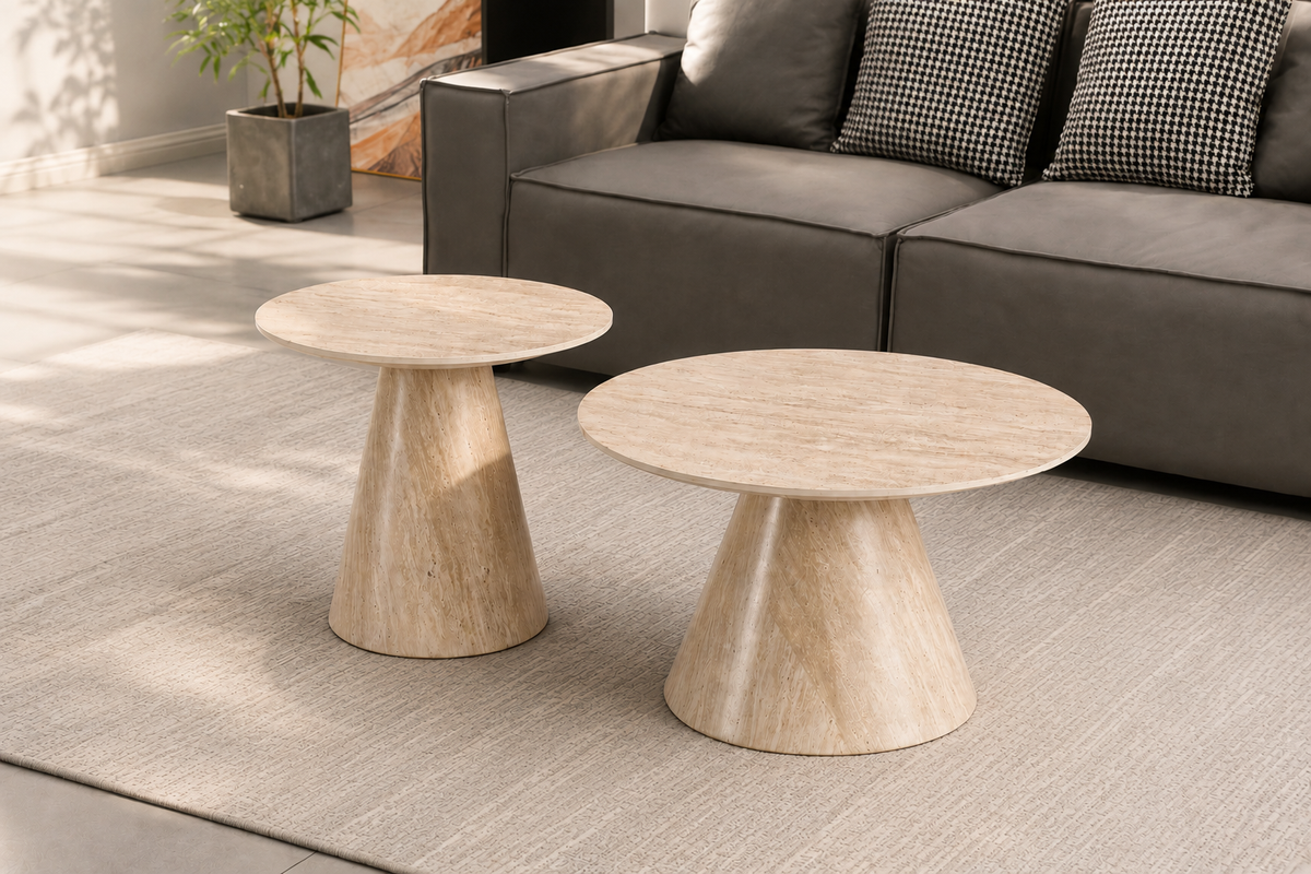 2-Piece Nested Sintered Stone Coffee Table Set – Light Travertine