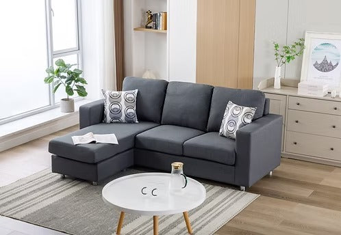 Modern Reversible Chaise Fabric Sectional Sofa,Grey