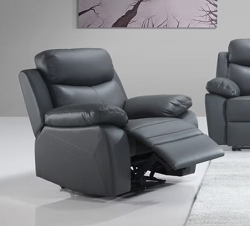 Genuine Leather Power Recliner with Storage and Charging Station, Grey