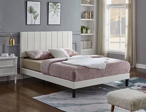 Vertical-Tufted Upholstered Platform Bed,White