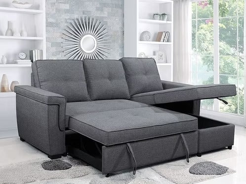 Reversible Chaise Fabric Sleeper Sectional,Grey