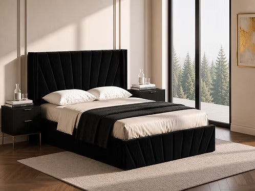 51” Wingback Headboard Fan Tufted Lift Up Storage Bed
