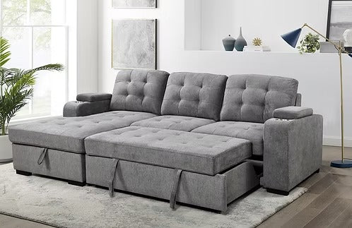 Contemporary Sleeper Sectional with Storage Chaise,Grey