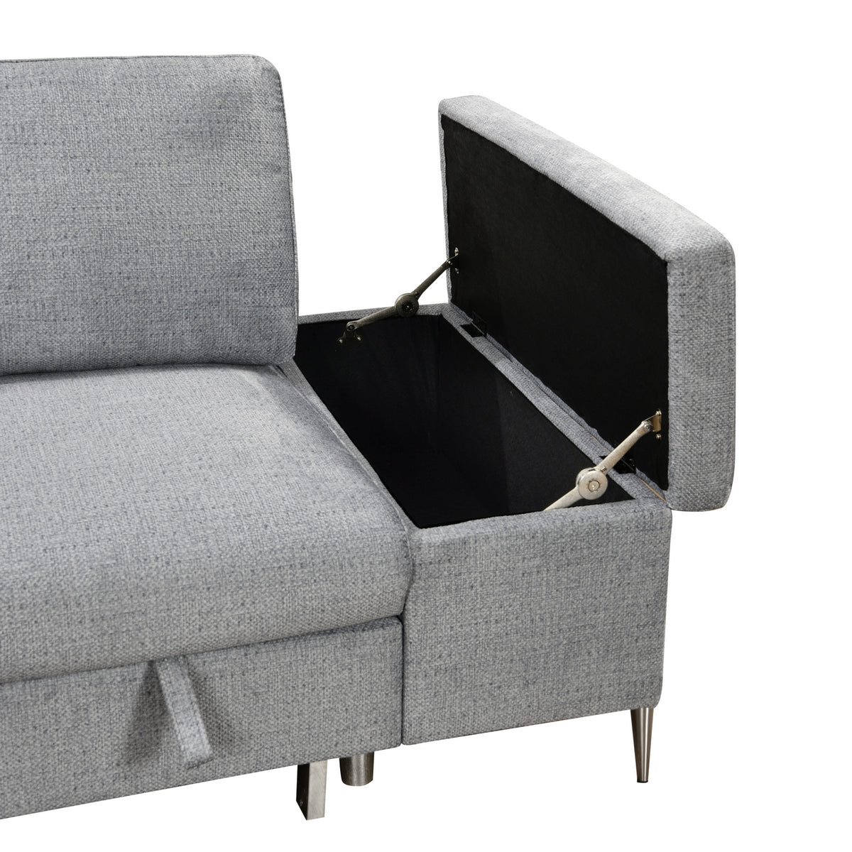 Modern Sleeper Sectional with Storage Chaise, Grey