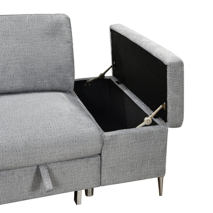 Modern Sleeper Sectional with Storage Chaise, Grey