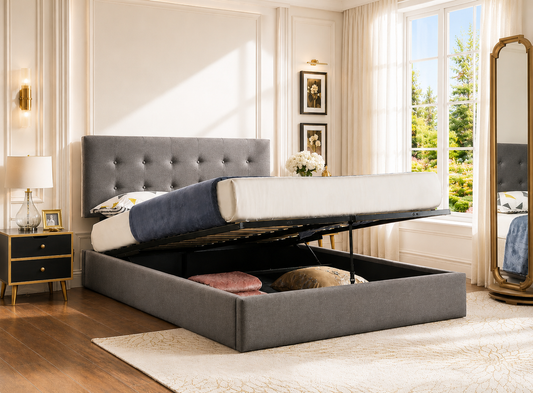 Lift Up Hydraulic Fabric Upholstered Platform Bed