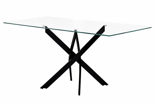 6 Seater Glass Dining Table with Solid Metal Legs