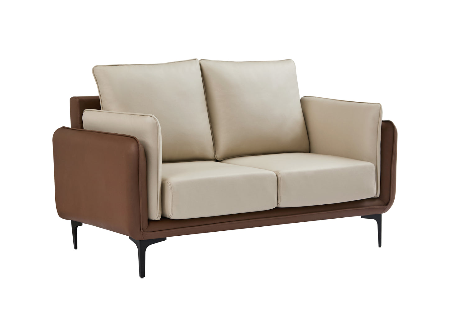 Modern Two-Tone Cream & Mocha Sofa Set with Metal Legs