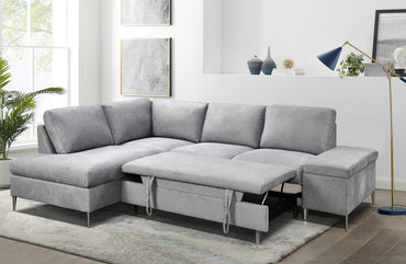 Modern Sleeper Sectional with Storage Chaise, Grey