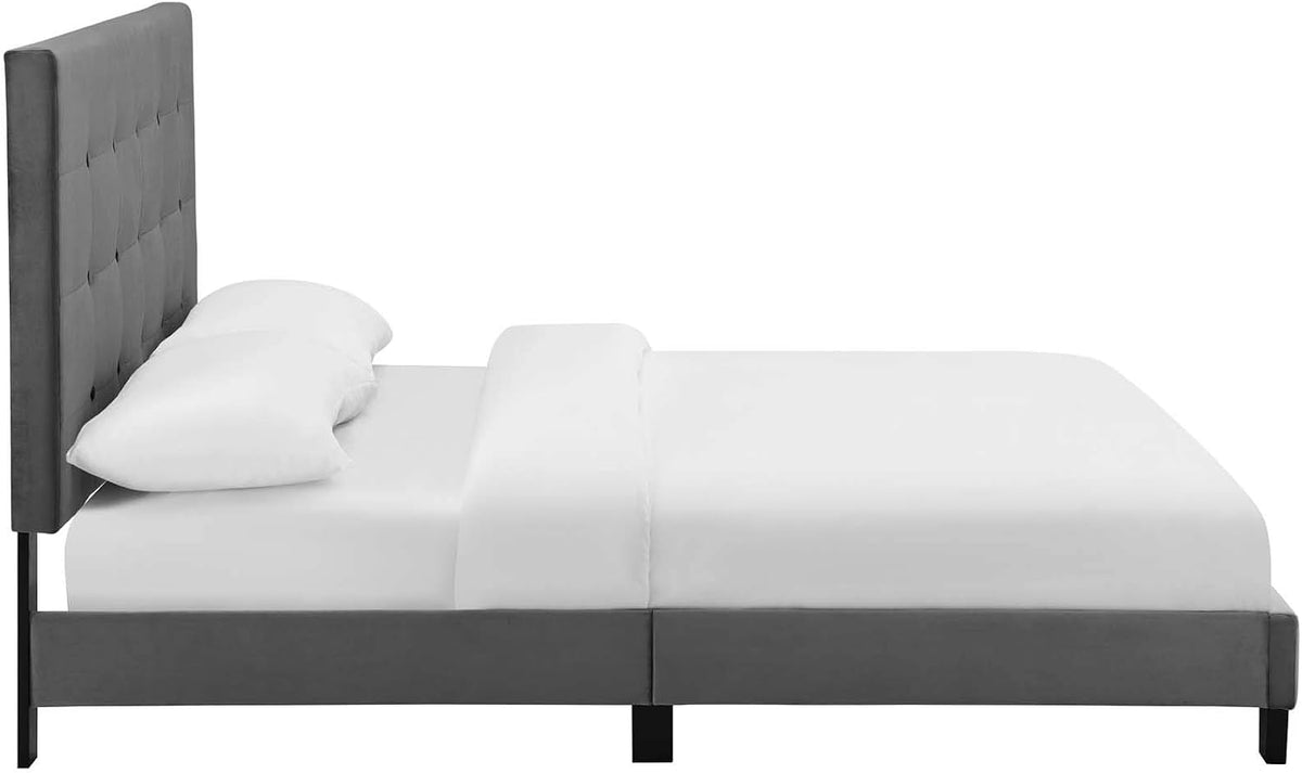 Velvet Square Tufted Upholstered Platform Bed