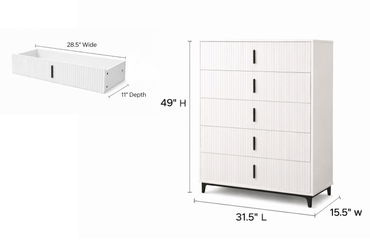 White 49” Tall 5 Drawers Accent Dresser Chest