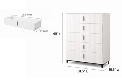 White 49” Tall 5 Drawers Accent Dresser Chest