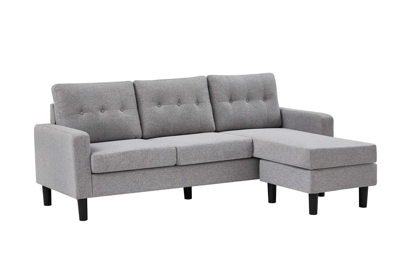 Modern Grey Reversible Sectional Sofa with Chaise – Button Tufted Fabric Couch