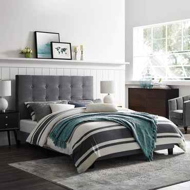 Velvet Square Tufted Upholstered Platform Bed
