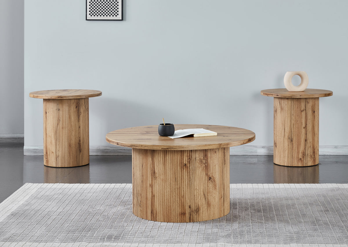 Round Fluted Coffee Table Set