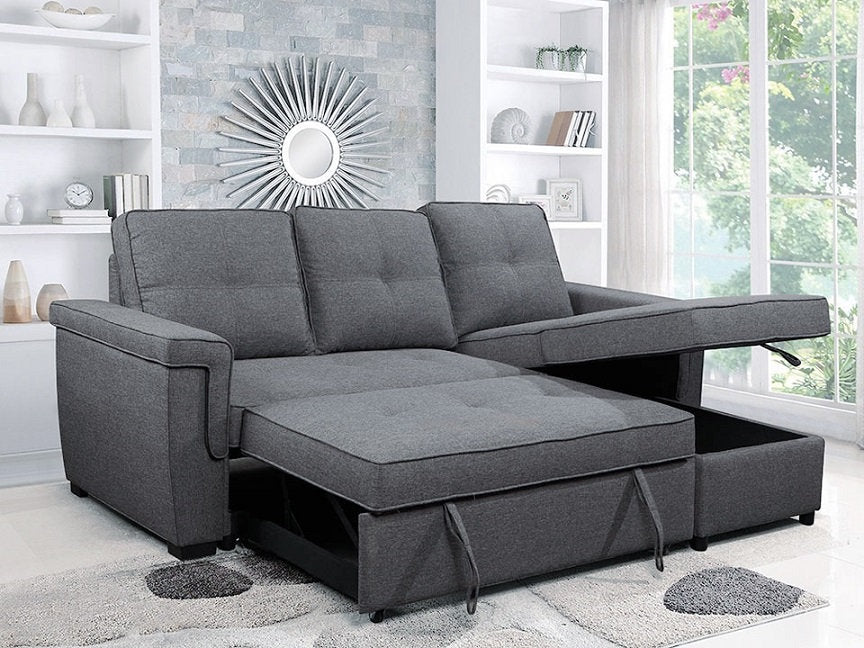 Reversible Chaise Fabric Sleeper Sectional,Grey