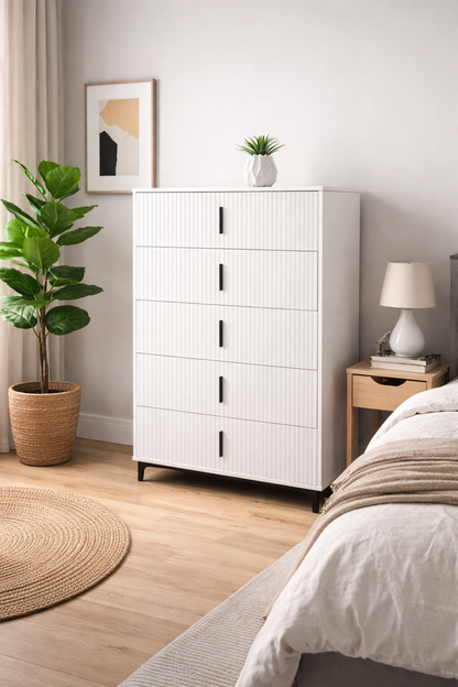 White 49” Tall 5 Drawers Accent Dresser Chest