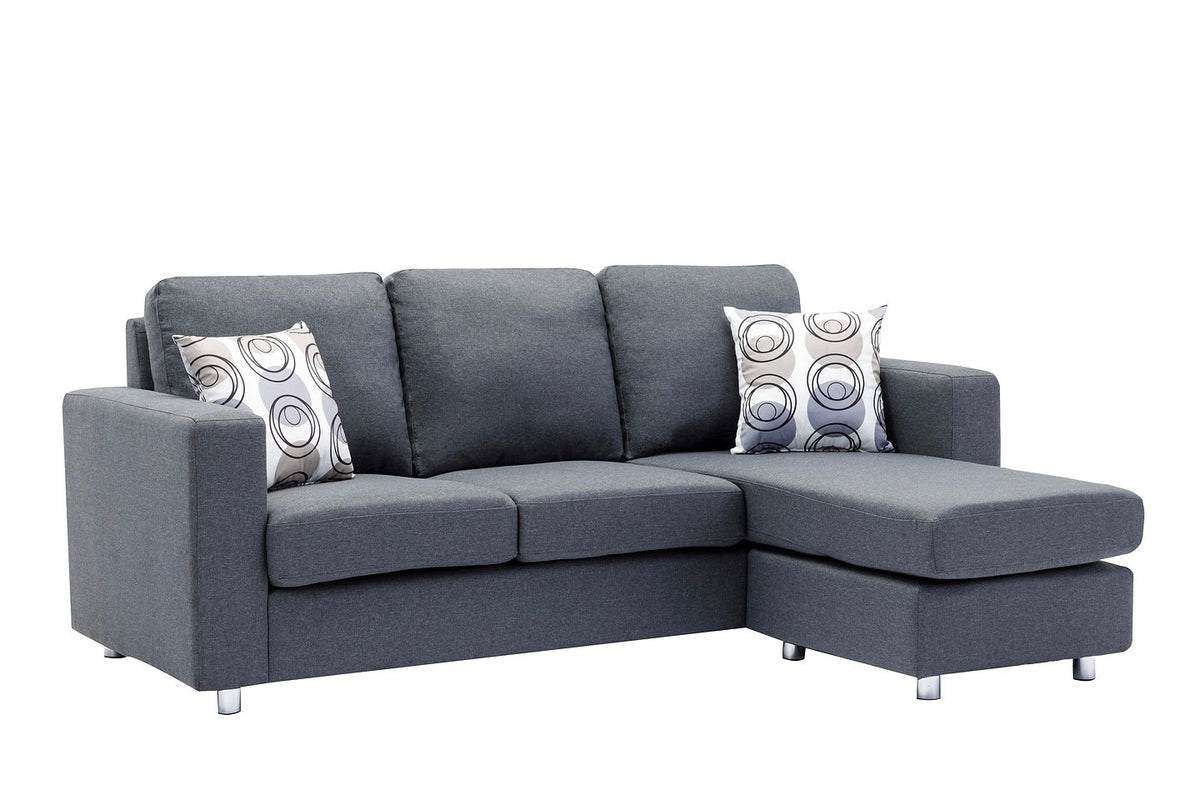 Modern Reversible Chaise Fabric Sectional Sofa, Grey