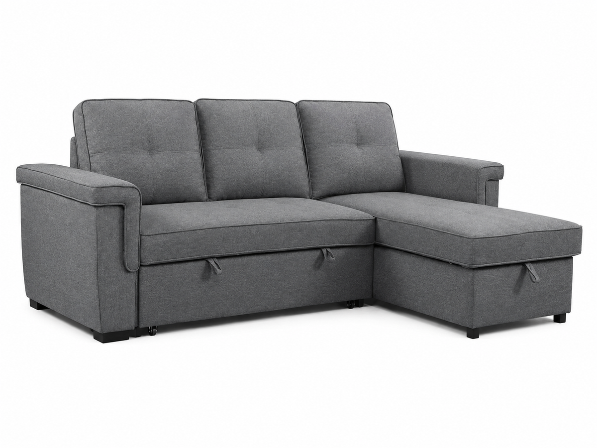 Reversible Chaise Fabric Sleeper Sectional,Grey