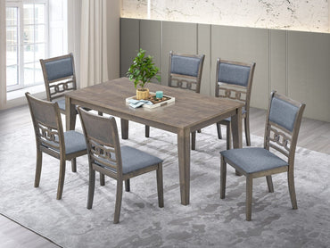 Antique Grey Dining Table with 6 Grey Wooden Fabric Chairs