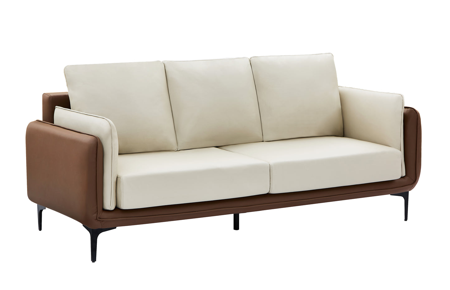 Modern Two-Tone Cream & Mocha Sofa Set with Metal Legs