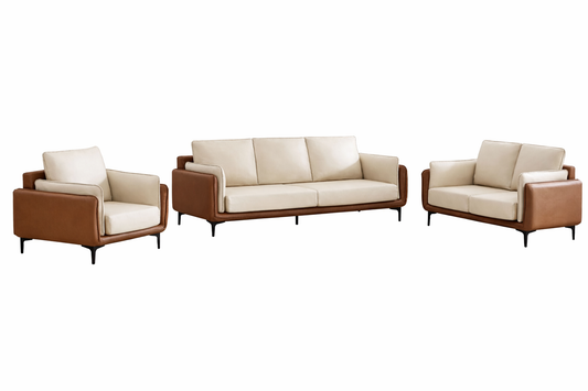 Modern Two-Tone Cream & Mocha Sofa Set with Metal Legs