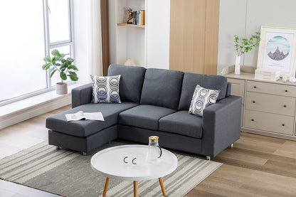 Modern Reversible Chaise Fabric Sectional Sofa, Grey