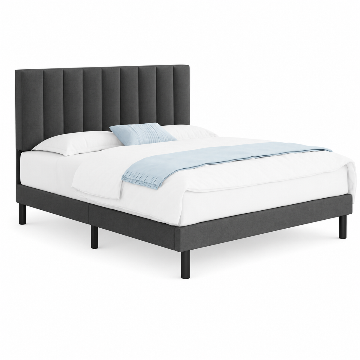 Vertical-Tufted Fabric Upholstered Platform Bed, Grey