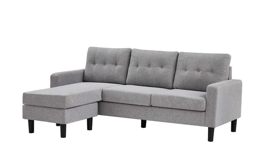 Modern Grey Reversible Sectional Sofa with Chaise – Button Tufted Fabric Couch