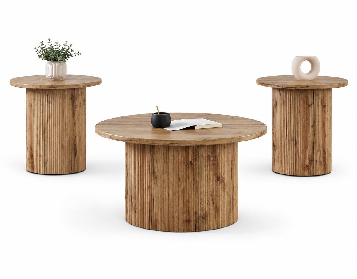 Round Fluted Coffee Table Set