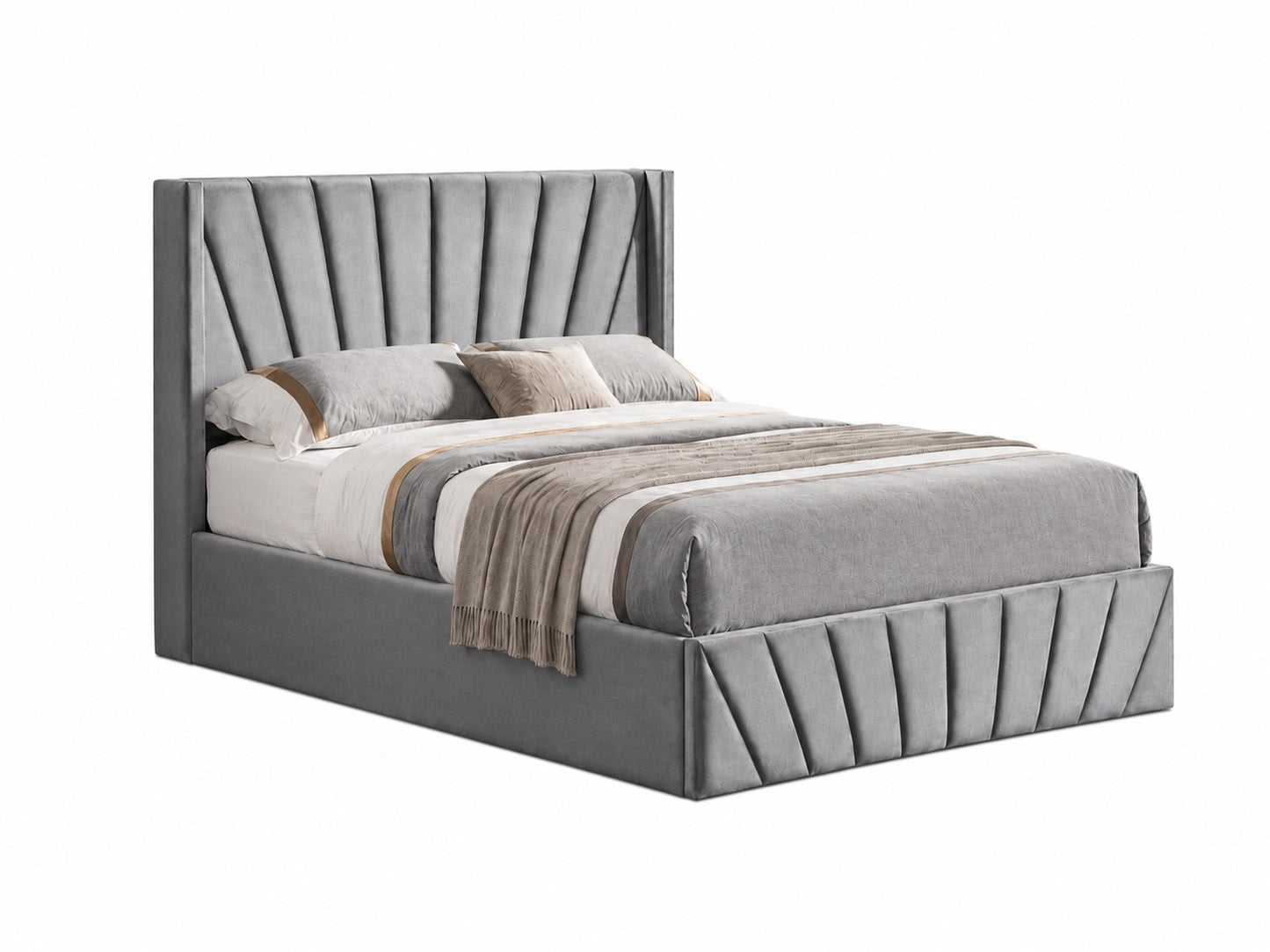 Elevé Velvet Upholstered Lift Up Storage Bed with 56” High Headboard