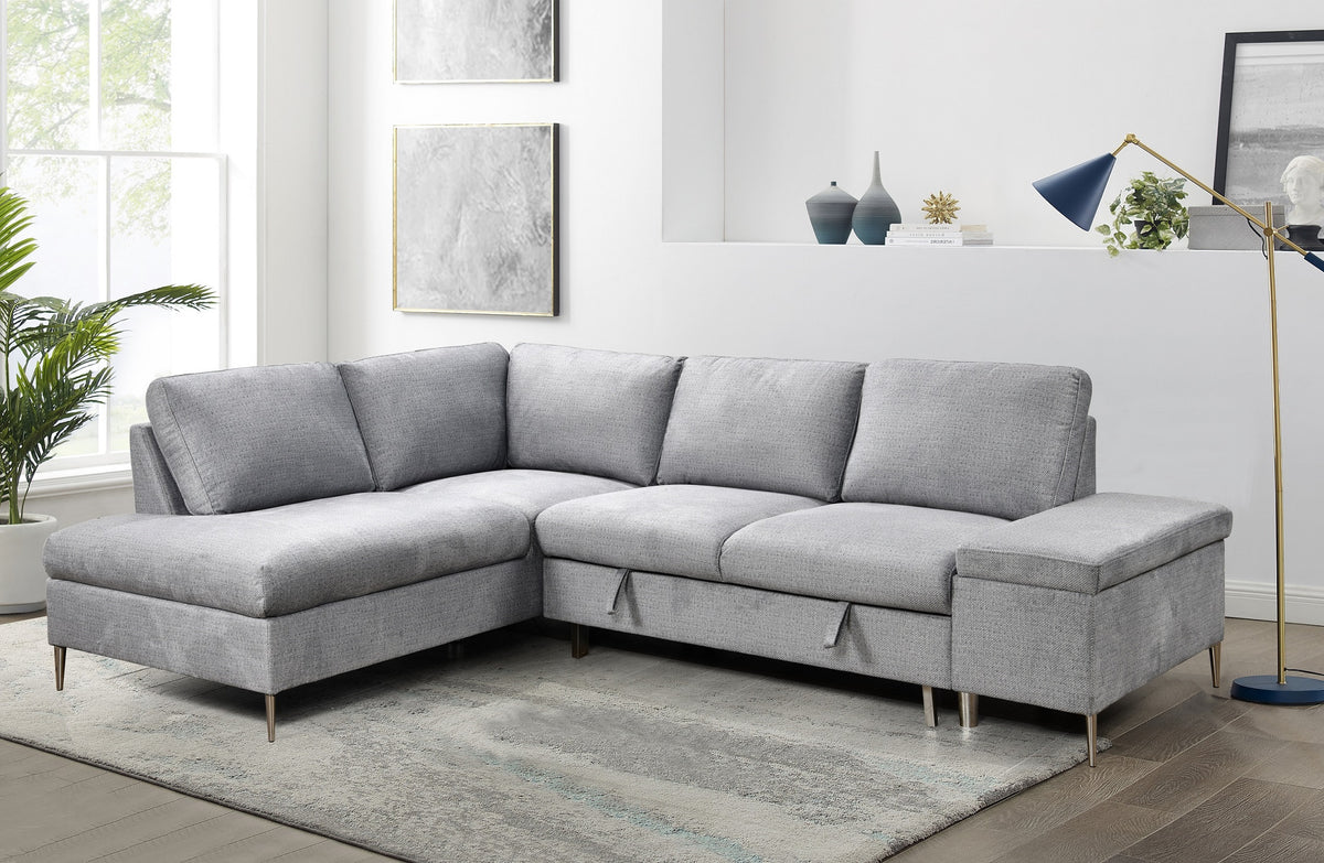 Modern Sleeper Sectional with Storage Chaise, Grey