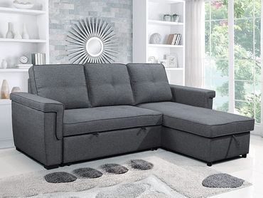 Reversible Chaise Fabric Sleeper Sectional,Grey