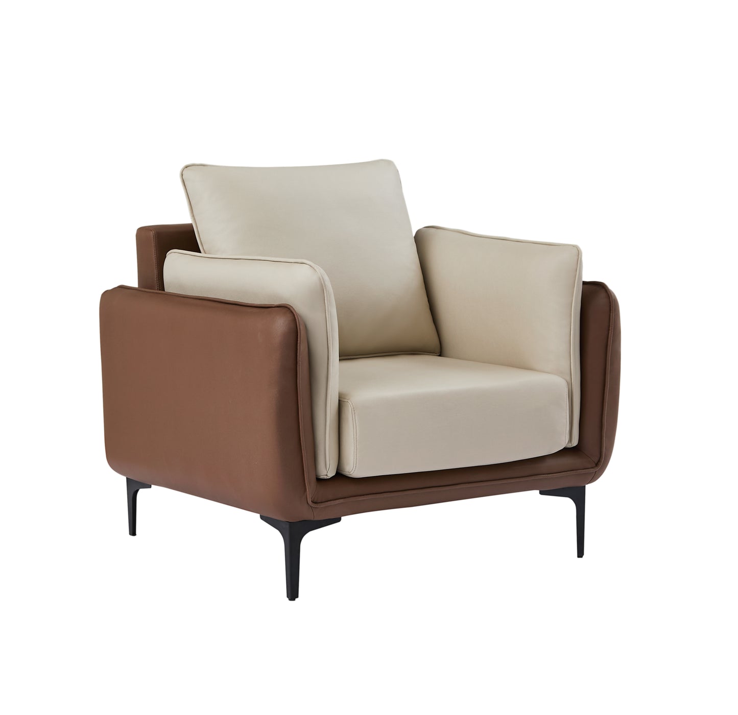 Modern Two-Tone Cream & Mocha Sofa Set with Metal Legs