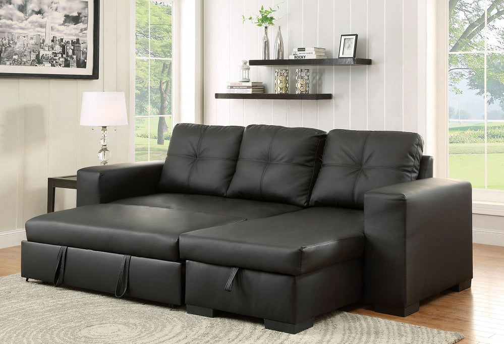 Contemporary Reversible Sectional Sofa Bed, Black