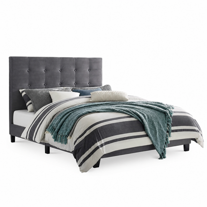 Velvet Square Tufted Upholstered Platform Bed