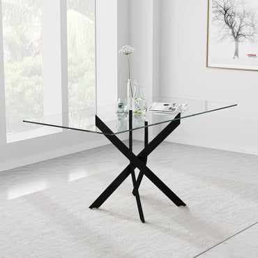 6 Seater Glass Dining Table with Solid Metal Legs