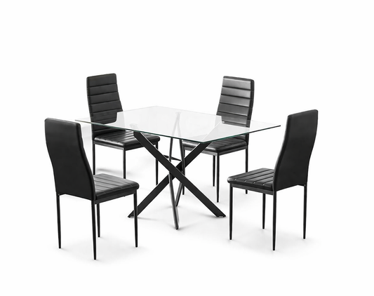 5-Piece Modern Glass Dining Table Set