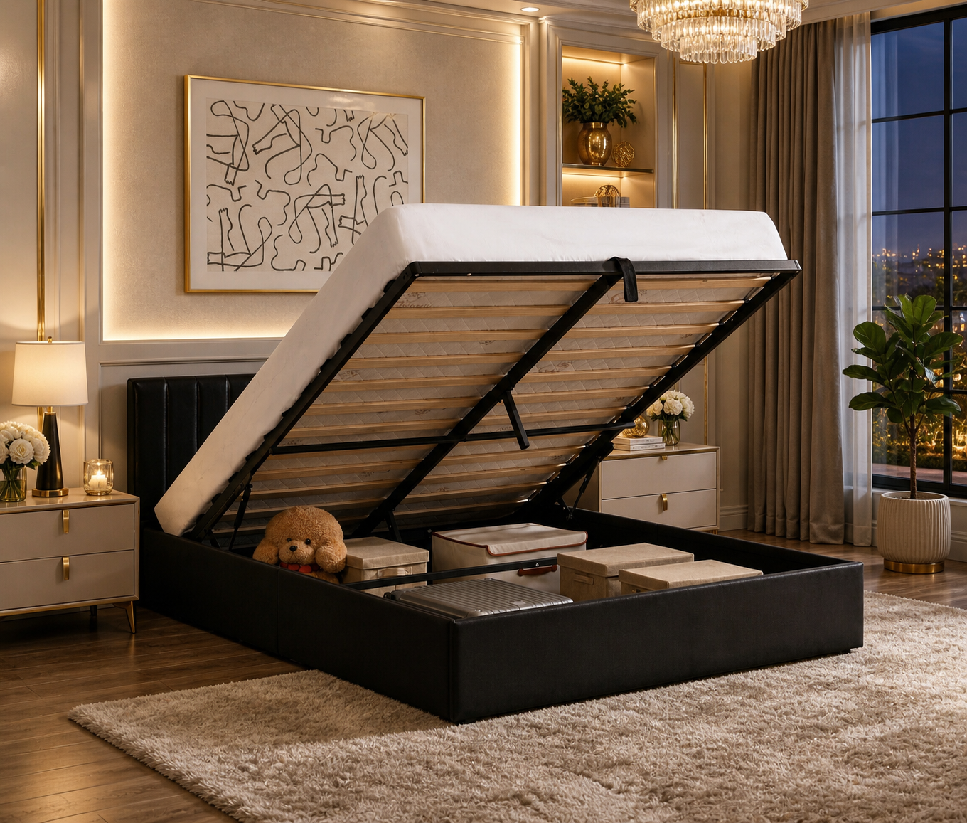Hydraulic Storage Vertical Tufted Upholstered Platform Bed