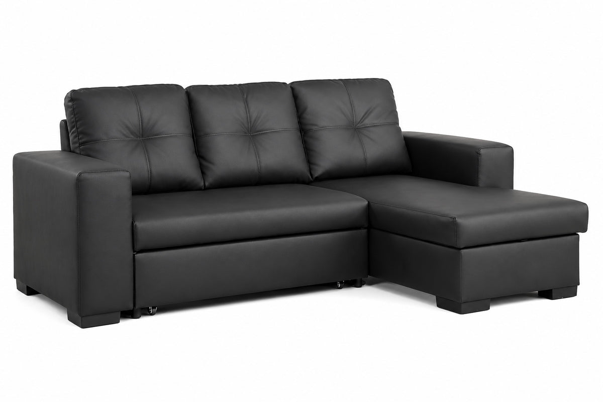 Contemporary Reversible Sectional Sofa Bed, Black
