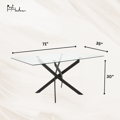 6 Seater Glass Dining Table with Solid Metal Legs