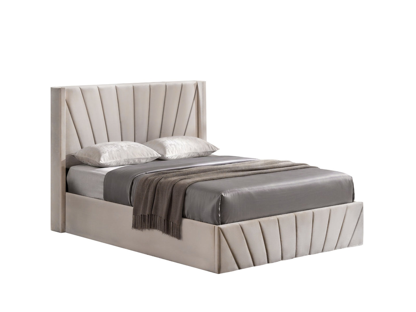 Elevé Velvet Upholstered Lift Up Storage Bed with 56” High Headboard