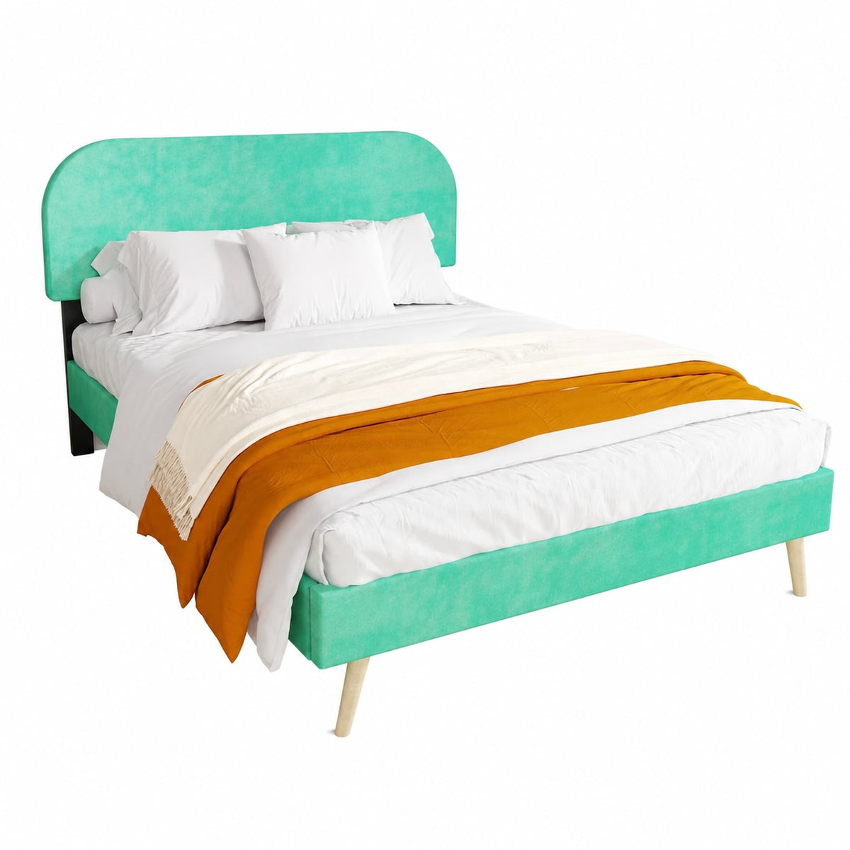 Aqua Velvet Arc Platform Bed with Adjustable Bed