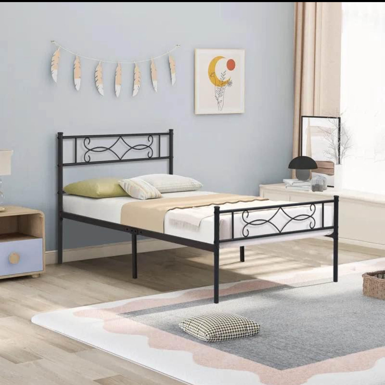 Metal Platform Bed Frame  With Headboard